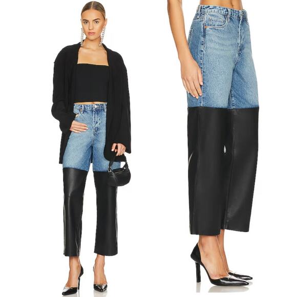 NEW BLANKNYC Colorblock Wide Leg Pant The Baxter Jeans Faux Leather Size 27 - Picture 1 of 14